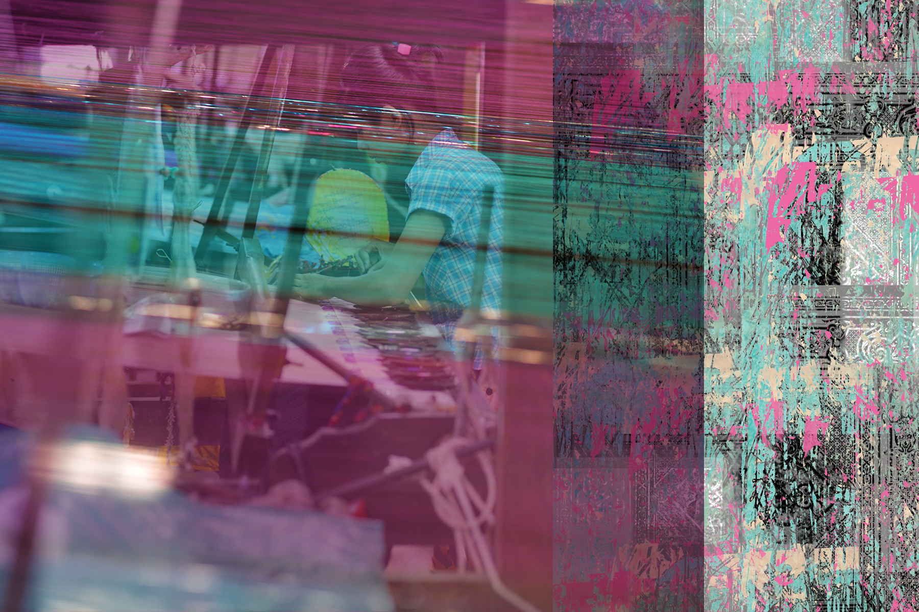 Handgeknuepfter Strukturteppich in expressiver Farbstellung, © Eva Kemmler Textildesign